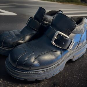 Vtg GBX Basix Boots Men 10 M Chukka Leather Ankle Biker Buckle Goth Chunky Y2K